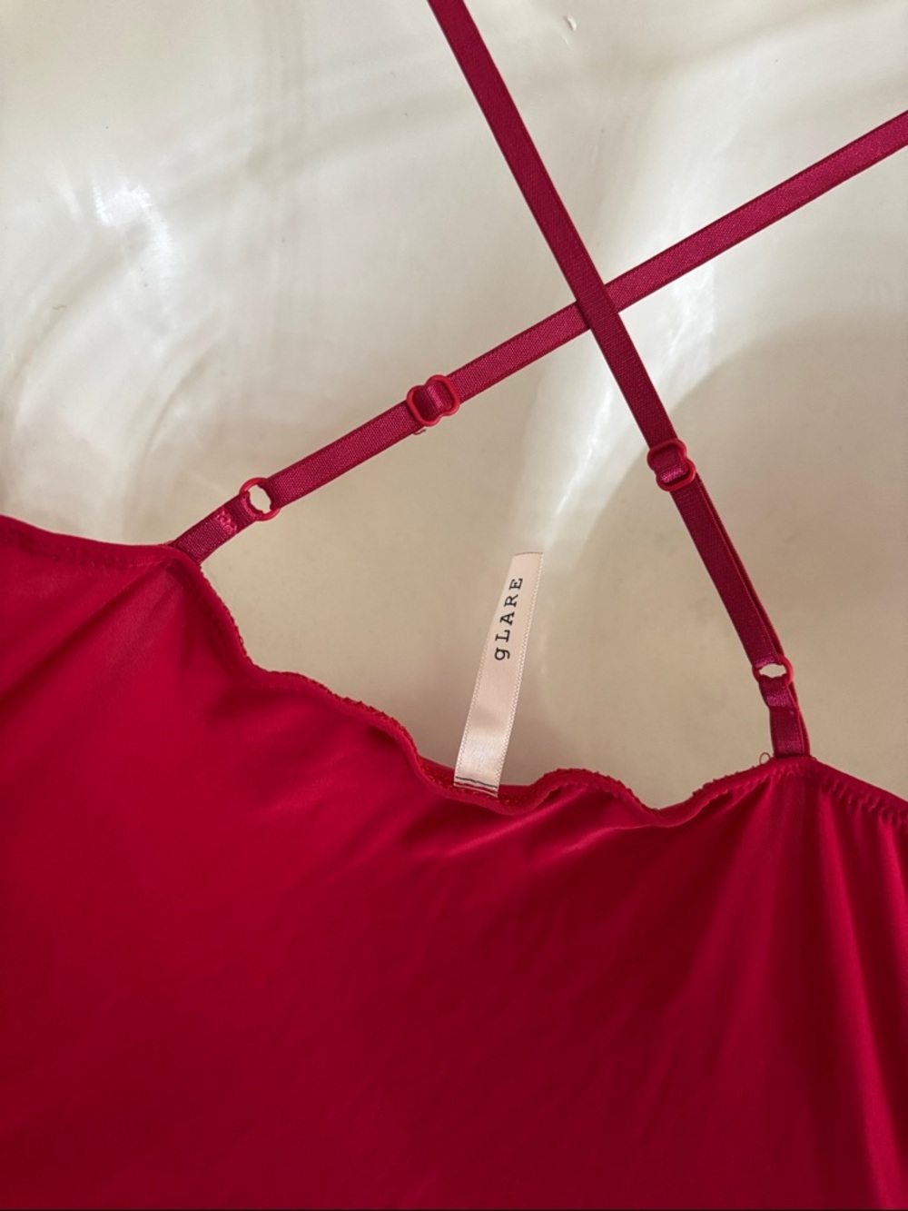 Red Asymmetrical Ruched Slip Dress - Picture 5 of 7